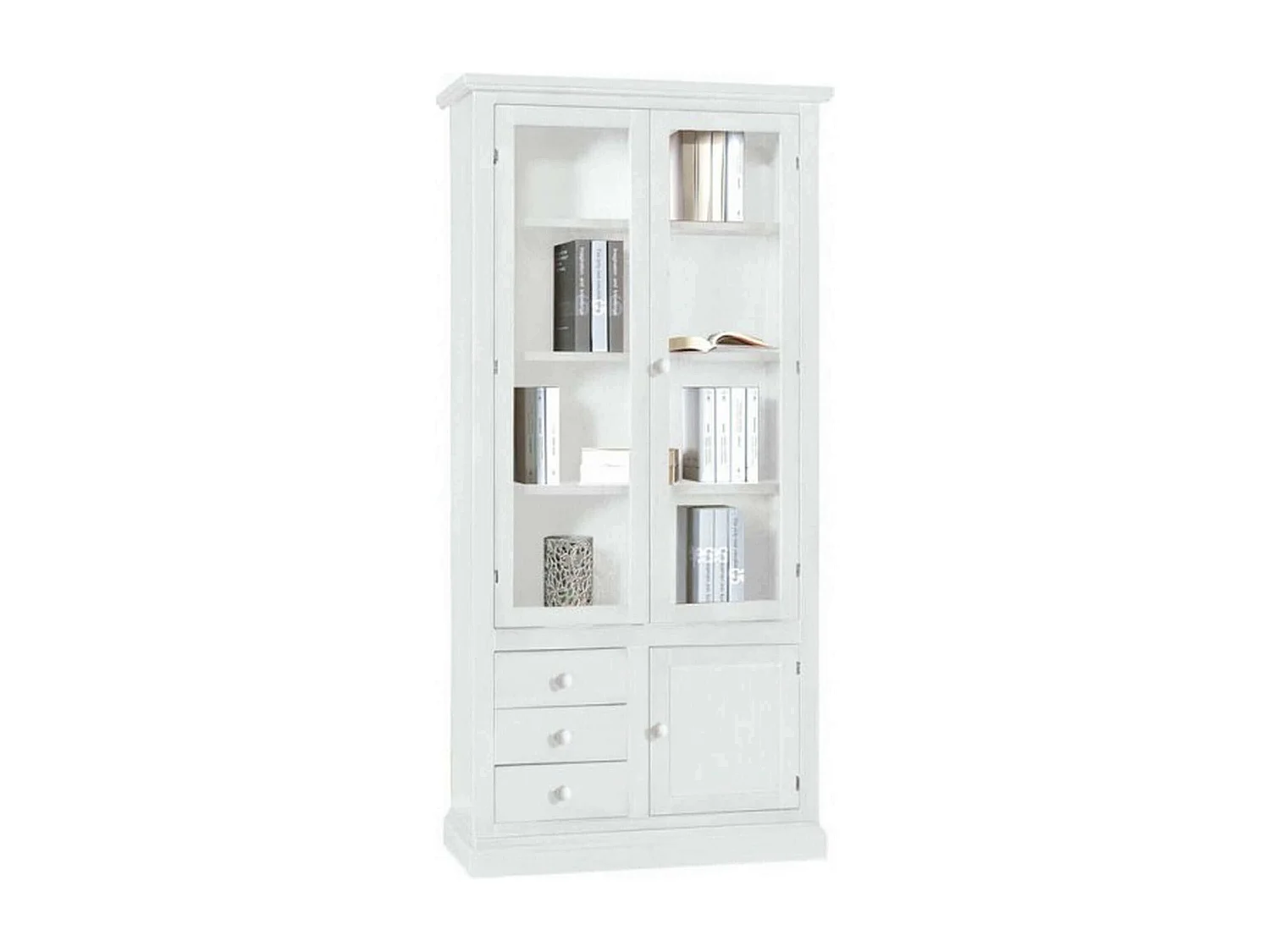 MilaniHome.it - Mobile Con Vetrina In Legno Massello 90x41x186di coloreBianco