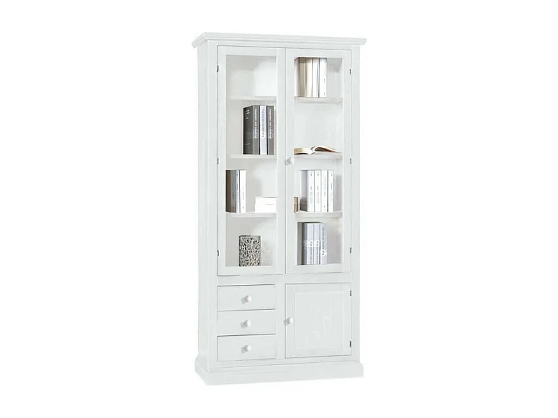 MilaniHome.it - Mobile Con Vetrina In Legno Massello 90x41x186di coloreBianco