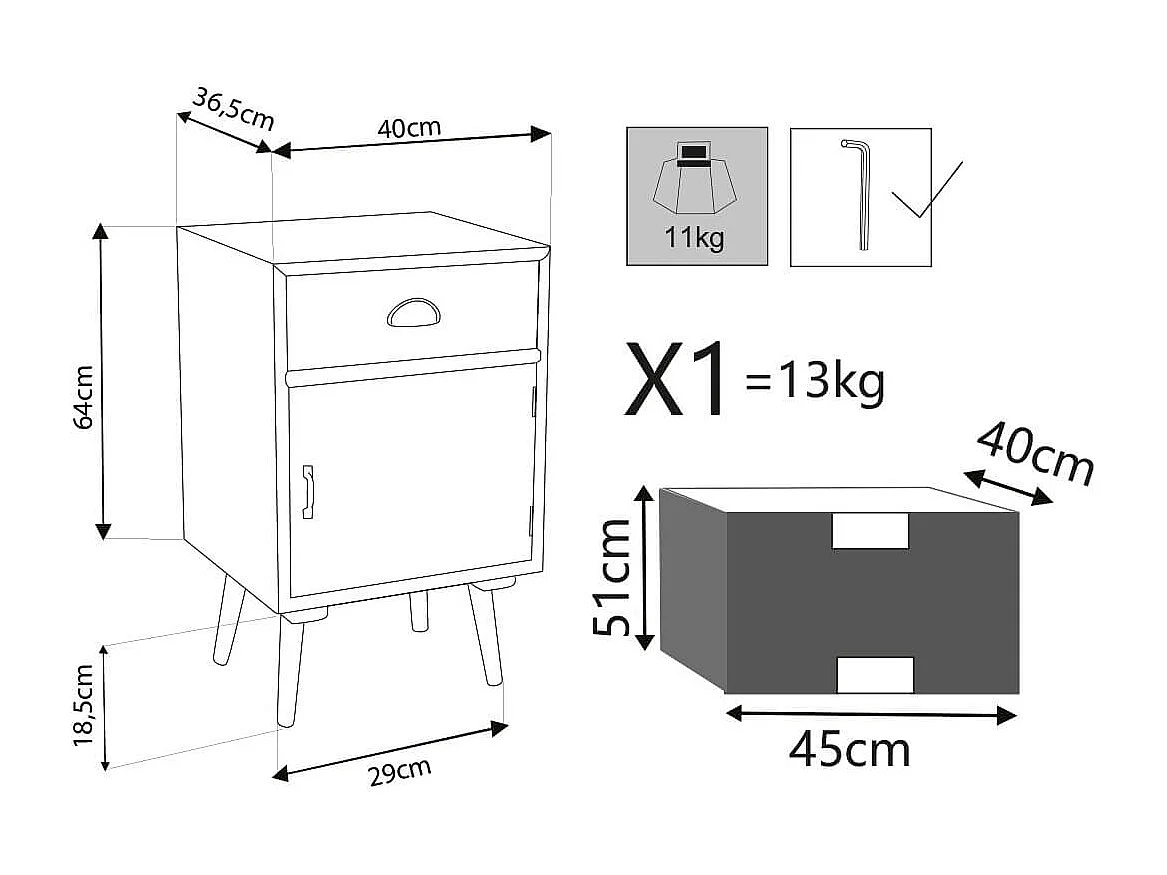 MilaniHome.it - Mobiletto 1 Anta 1 Cassetto 40x36,5x64 Per Interno Camera Cameretta Salotto Ingresso Cucinadi coloreMulticolor