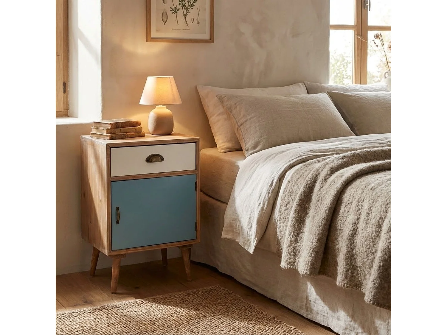 Milani Home - mobiletto con 1 anta e 1 cassetto 40 x 37 x 64 cm, multicolor, legno