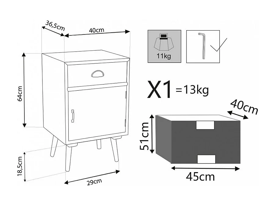 MilaniHome.it - Mobiletto 1 Anta 1 Cassetto 40x36,5x64 Per Interno Camera Cameretta Salotto Ingresso Cucinadi coloreMulticolor