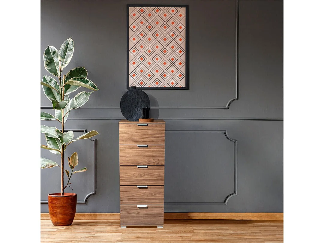 MilaniHome.it - cassettiera 5 cassetti per soggiorno cucina bagno fatto in Italia cm 45x38x103 hdi coloreMarrone