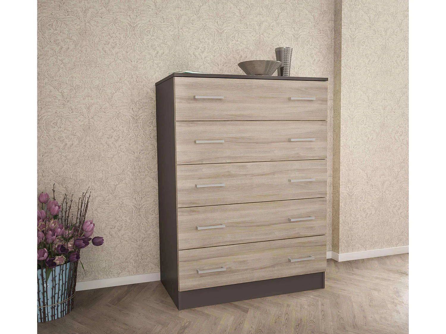 MilaniHome.it - cassettiera con 5 cassetti di design moderno contemporaneo cm 80 x 45 x 111 hdi coloreOlmo