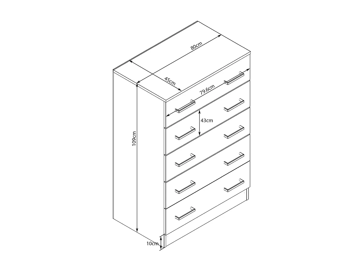 MilaniHome.it - cassettiera con 5 cassetti di design moderno contemporaneo cm 80 x 45 x 111 hdi coloreOlmo