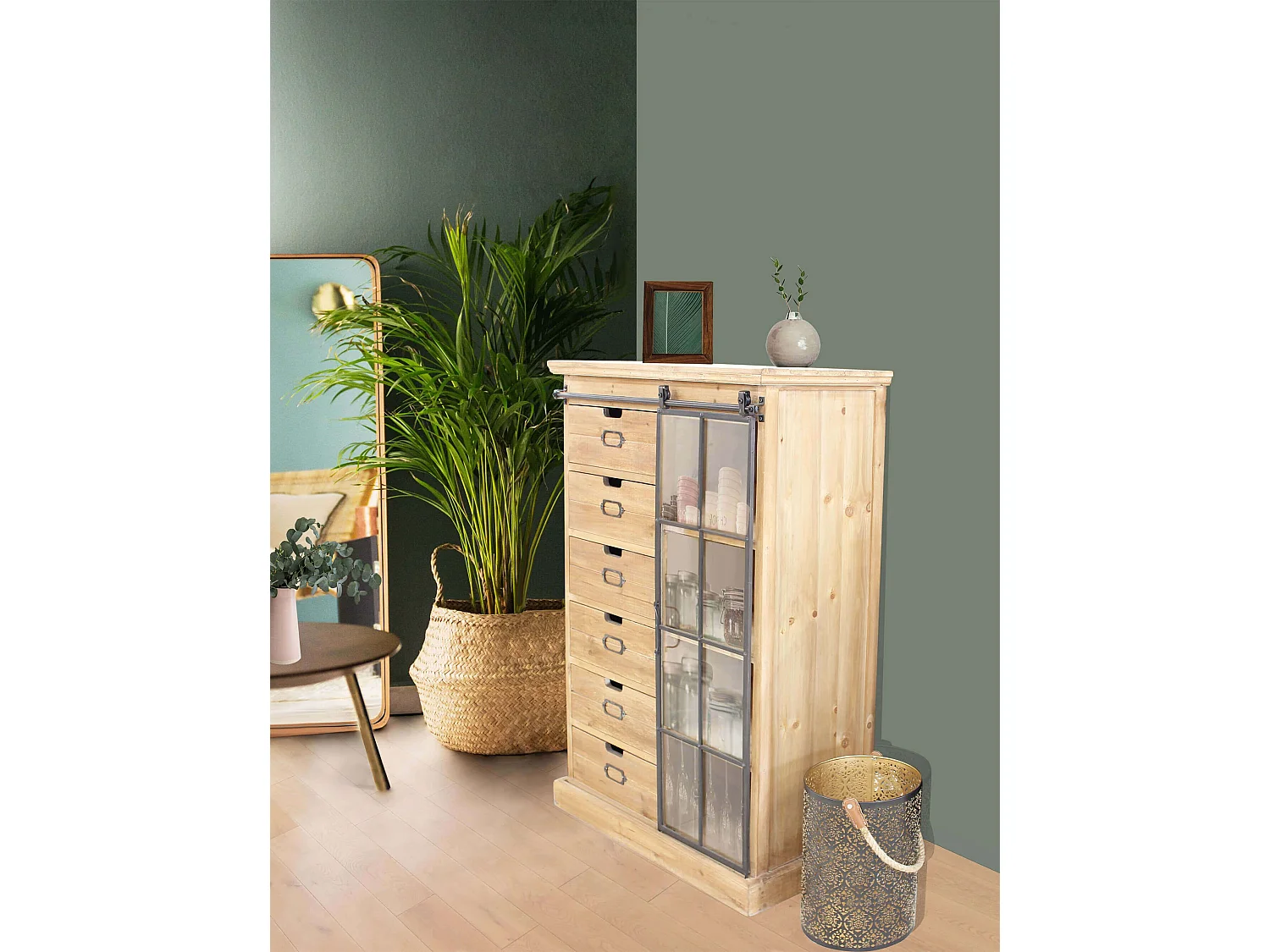 MilaniHome.it - cassettiera con anta scorrevole per salotto soggiorno cucina di design industrial cm 82x39,5x123 hdi coloreMarrone