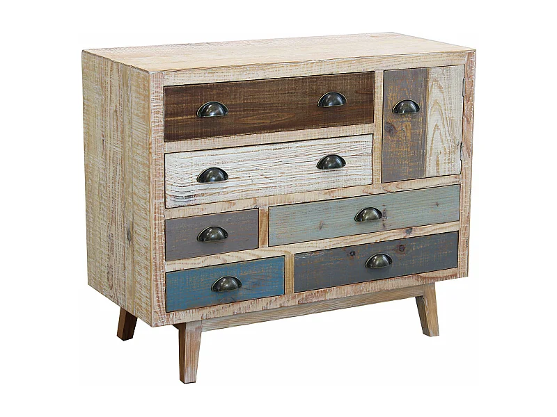 MilaniHome.it - Cassettiera In Legno Mobile Per Interno Con 6 E Un Anta Cassetti Di Design Stile Country Moderno Vintagedi coloreMulticolor