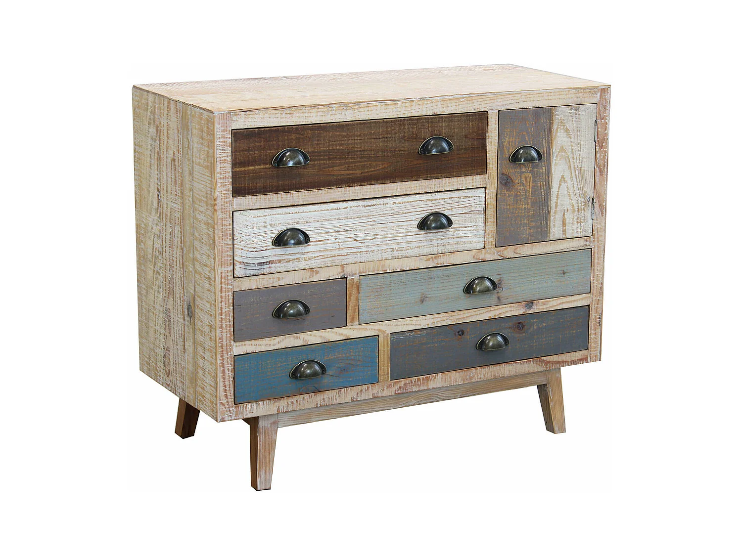 MilaniHome.it - Cassettiera In Legno Mobile Per Interno Con 6 E Un Anta Cassetti Di Design Stile Country Moderno Vintagedi coloreMulticolor