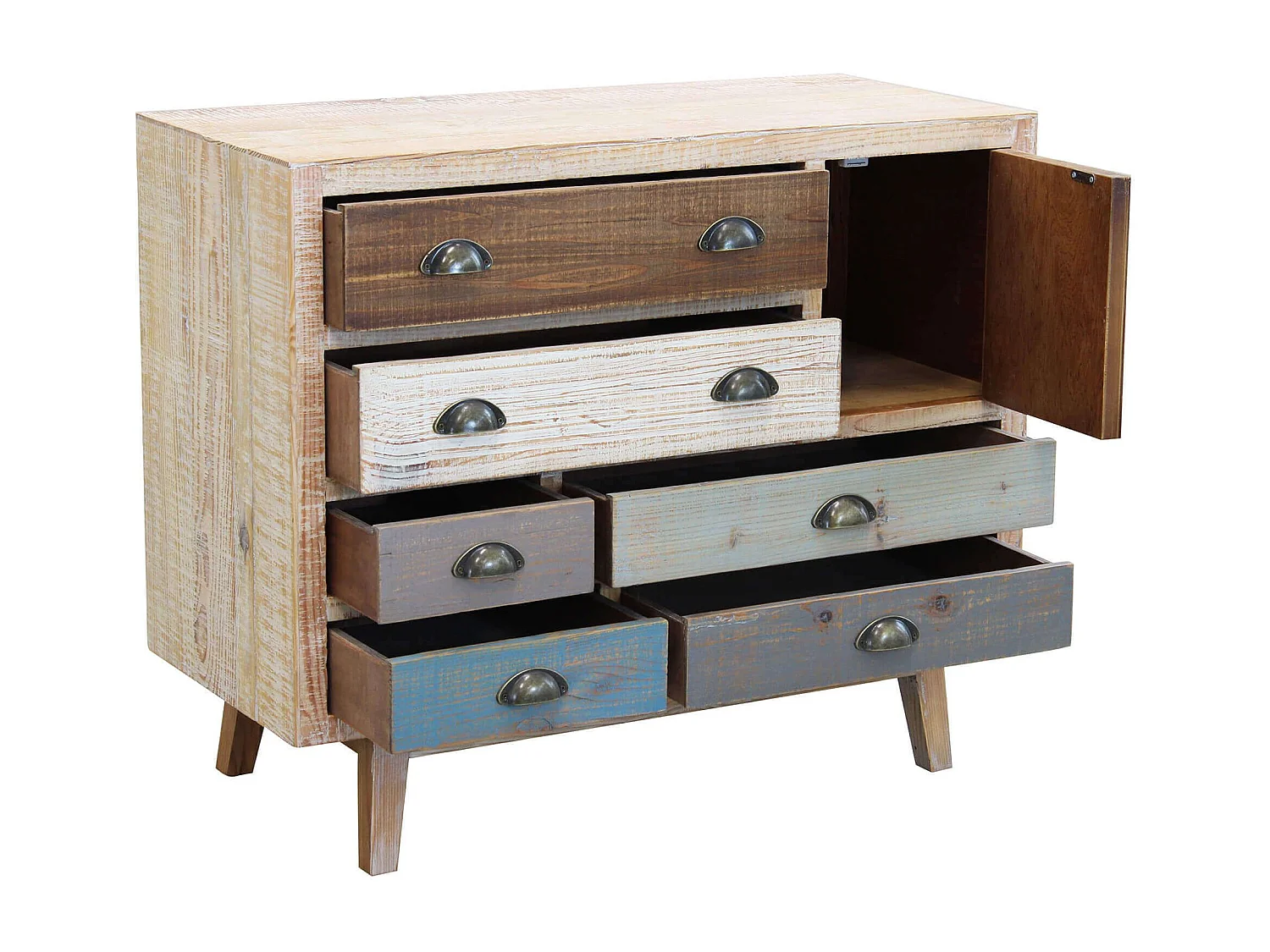 MilaniHome.it - Cassettiera In Legno Mobile Per Interno Con 6 E Un Anta Cassetti Di Design Stile Country Moderno Vintagedi coloreMulticolor