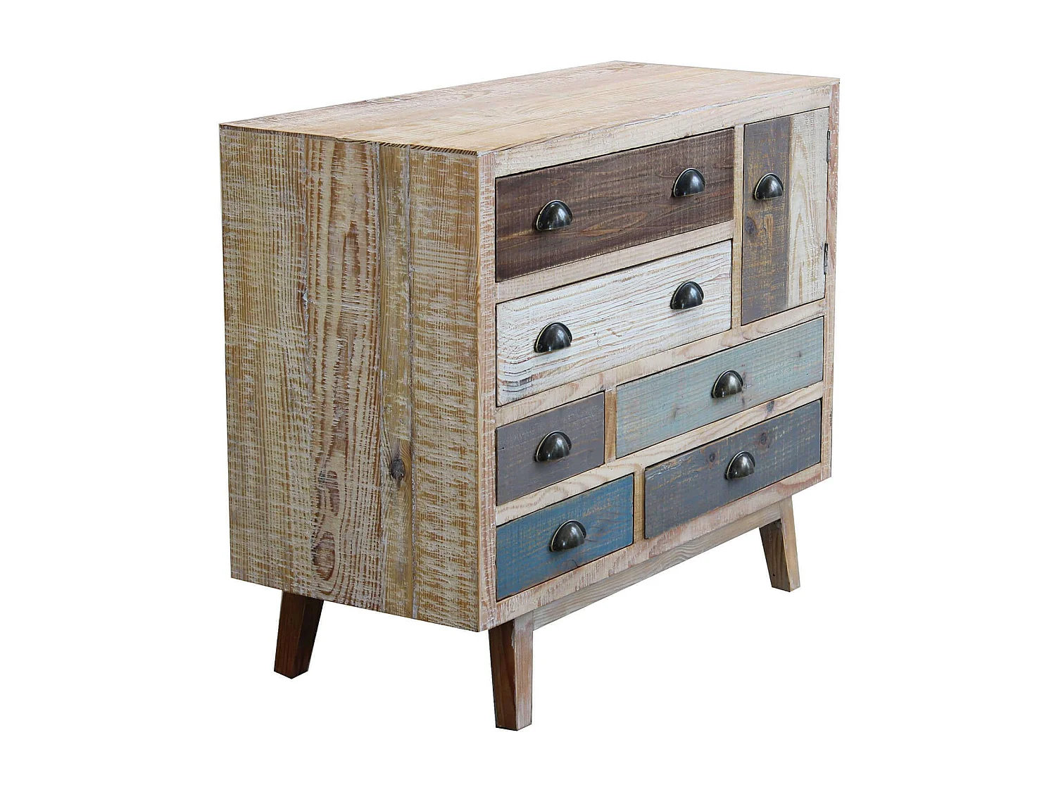 MilaniHome.it - Cassettiera In Legno Mobile Per Interno Con 6 E Un Anta Cassetti Di Design Stile Country Moderno Vintagedi coloreMulticolor