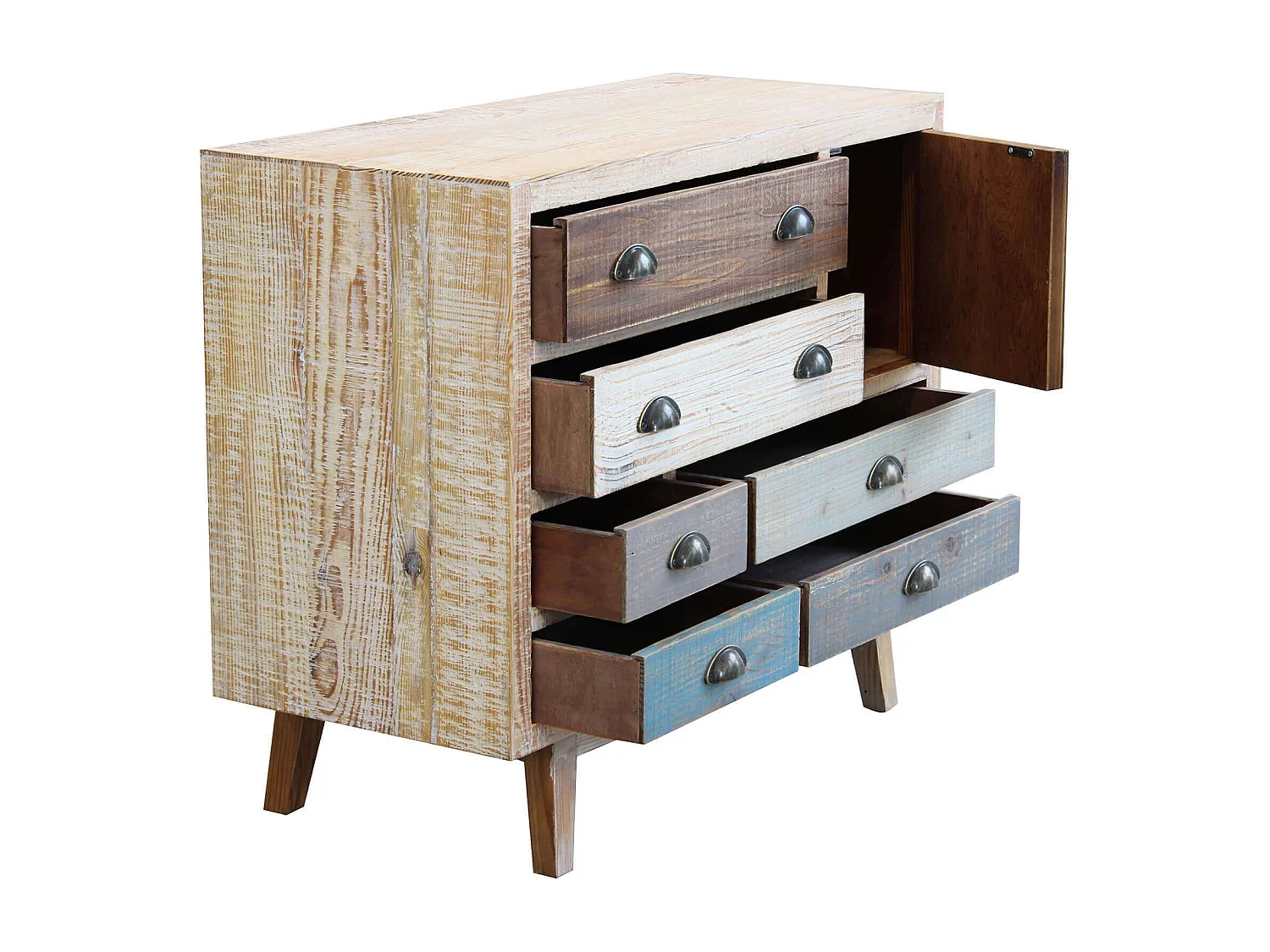 MilaniHome.it - Cassettiera In Legno Mobile Per Interno Con 6 E Un Anta Cassetti Di Design Stile Country Moderno Vintagedi coloreMulticolor
