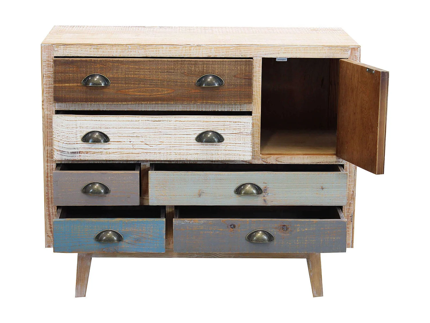 MilaniHome.it - Cassettiera In Legno Mobile Per Interno Con 6 E Un Anta Cassetti Di Design Stile Country Moderno Vintagedi coloreMulticolor