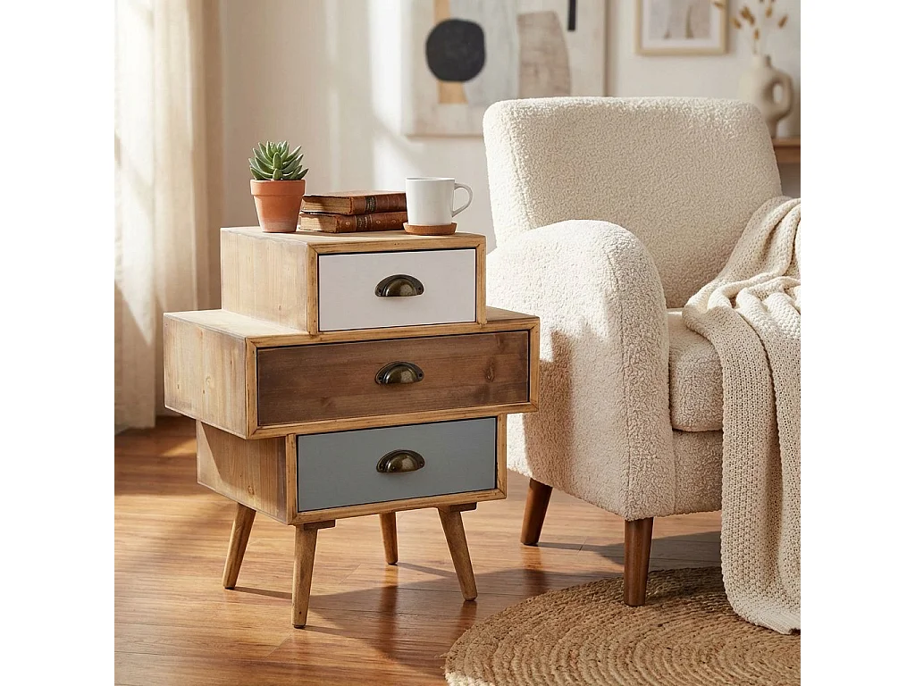 Milani Home - Mobiletto 3 Cassetti Colorati Stile Industriale Cm 50x35x49,50 H Per Interno Camera Cameretta Salotto Ingresso Ufficio - Multicolor