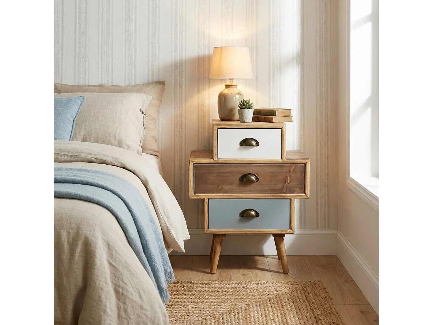 Milani Home - Mobiletto 3 Cassetti Colorati Stile Industriale Cm 50x35x49,50 H Per Interno Camera Cameretta Salotto Ingresso Ufficio - Multicolor