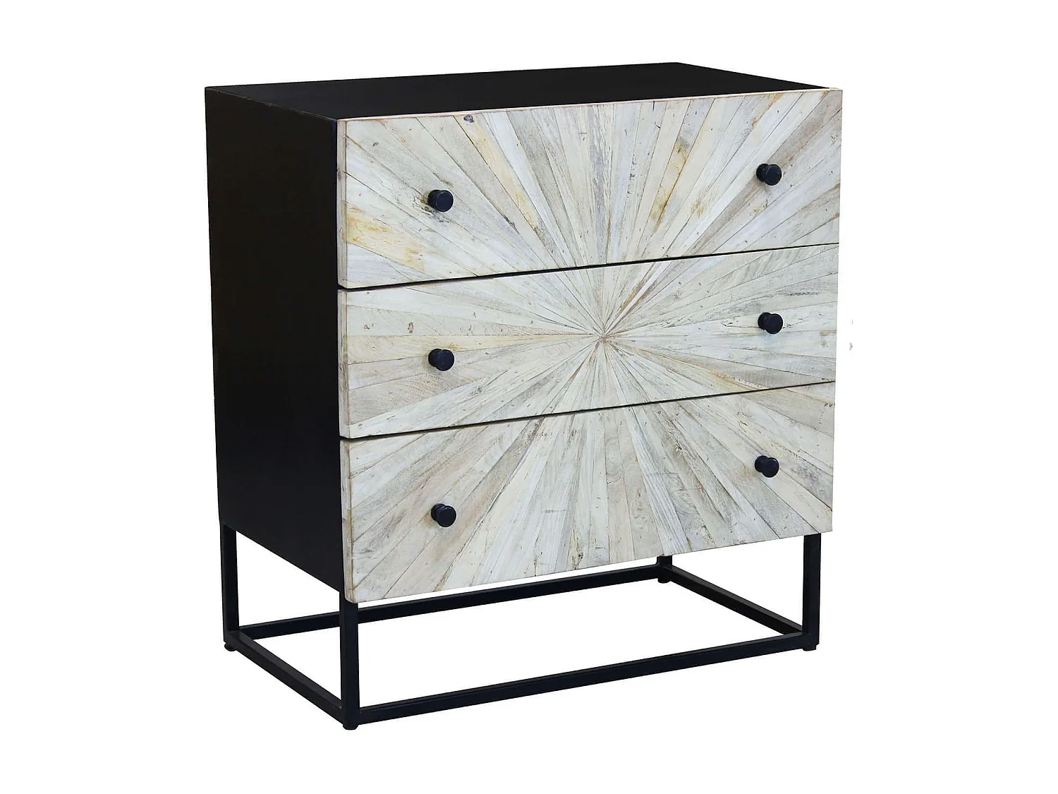 MilaniHome.it - Mobile con decoro naturale con 3 cassetti in legno di mango con struttura in ferro cm 75x45x81 hdi coloreMarrone