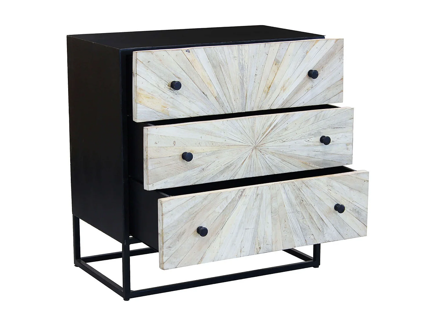 MilaniHome.it - Mobile con decoro naturale con 3 cassetti in legno di mango con struttura in ferro cm 75x45x81 hdi coloreMarrone