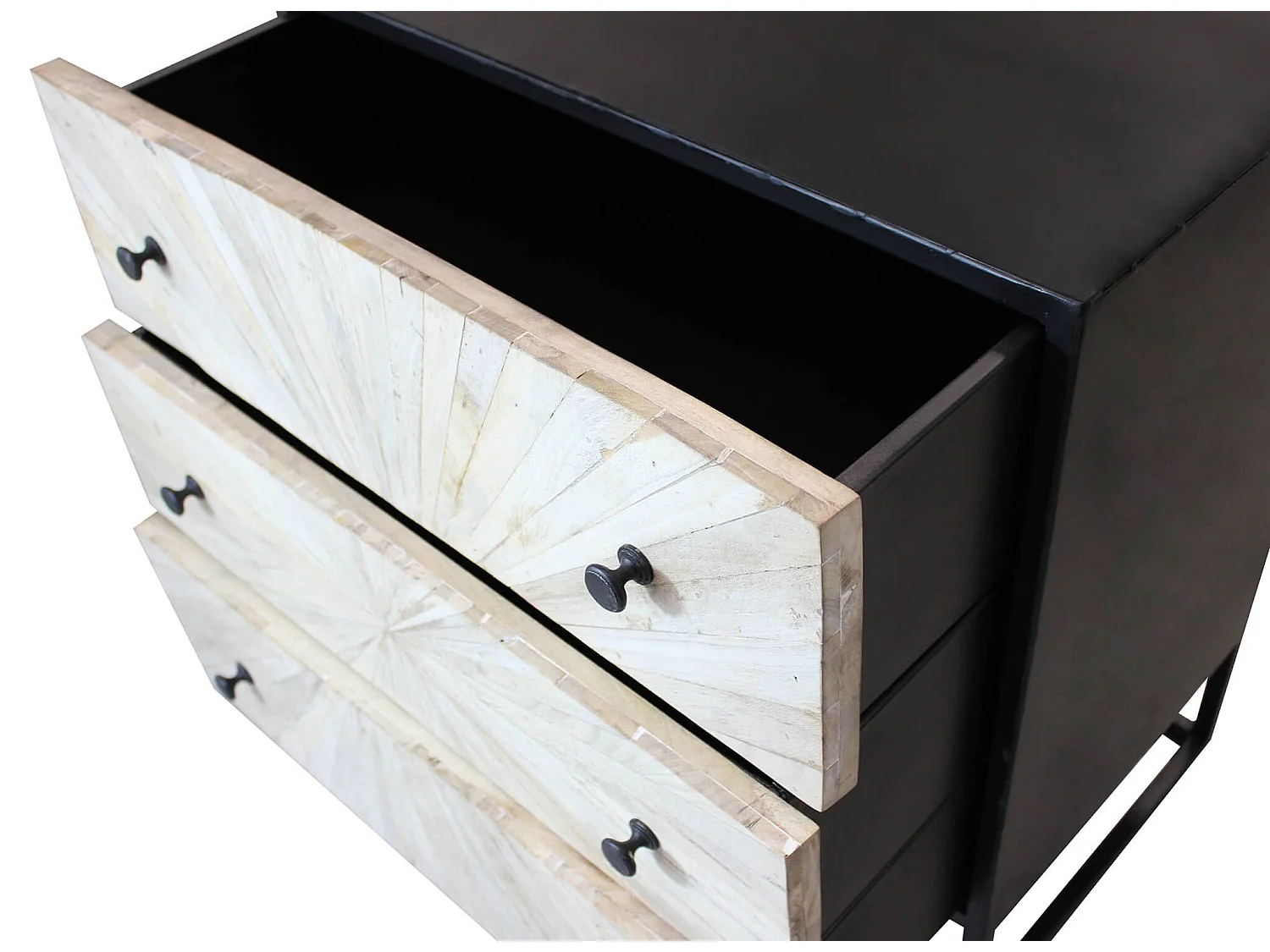 MilaniHome.it - Mobile con decoro naturale con 3 cassetti in legno di mango con struttura in ferro cm 75x45x81 hdi coloreMarrone