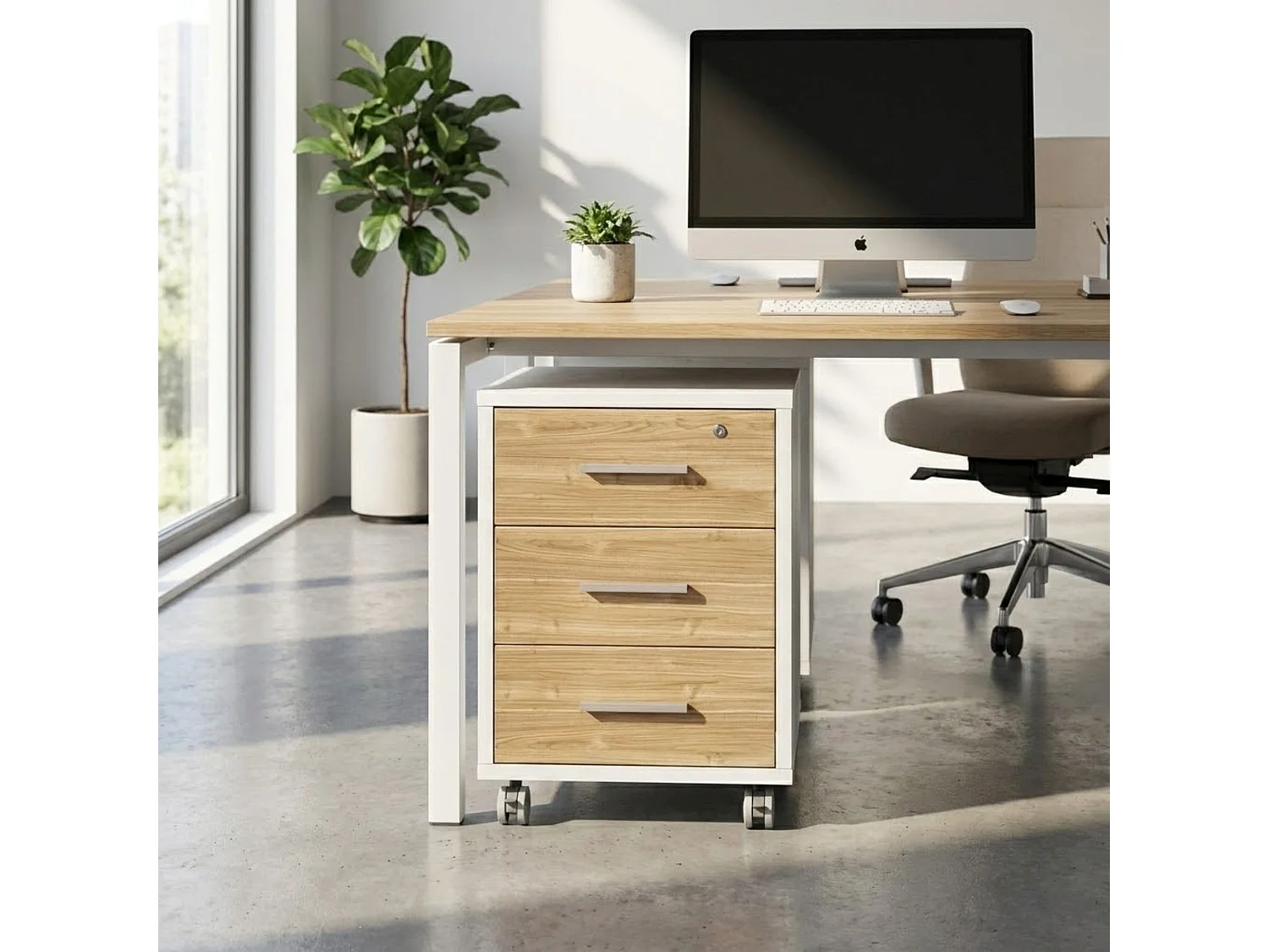 MilaniHome.it - cassettiera per ufficio 3 cassetti con ruote di design moderno cm 51 l x 41 p x 71 hdi coloreMarrone