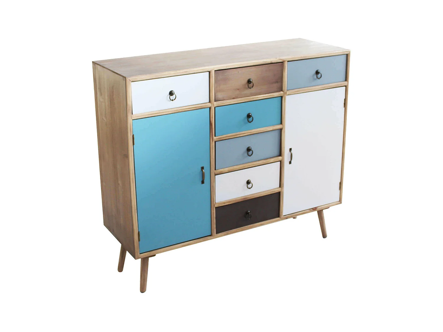 MilaniHome.it - Mobile 7 Cassetti E 2 Ante Colorati Stile Industriale Cm 100x35x90 H Per Interno Casa, Ufficio, Locale O Negoziodi coloreMulticolor