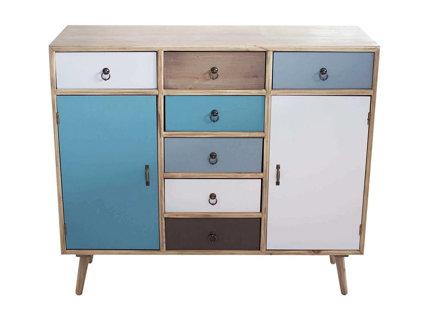 MilaniHome.it - Mobile 7 Cassetti E 2 Ante Colorati Stile Industriale Cm 100x35x90 H Per Interno Casa, Ufficio, Locale O Negoziodi coloreMulticolor