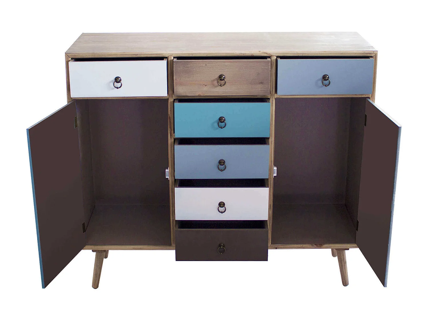 MilaniHome.it - Mobile 7 Cassetti E 2 Ante Colorati Stile Industriale Cm 100x35x90 H Per Interno Casa, Ufficio, Locale O Negoziodi coloreMulticolor