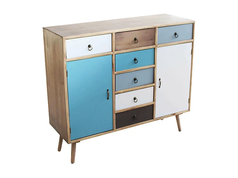 MilaniHome.it - Mobile 7 Cassetti E 2 Ante Colorati Stile Industriale Cm 100x35x90 H Per Interno Casa, Ufficio, Locale O Negoziodi coloreMulticolor