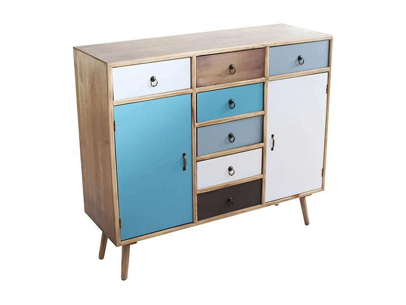 MilaniHome.it - Mobile 7 Cassetti E 2 Ante Colorati Stile Industriale Cm 100x35x90 H Per Interno Casa, Ufficio, Locale O Negoziodi coloreMulticolor