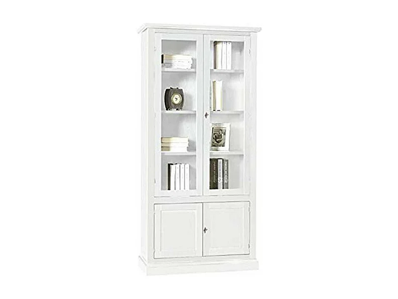 MilaniHome.it - Mobile Con Vetrina In Legno Massello 90x41x186di coloreBianco