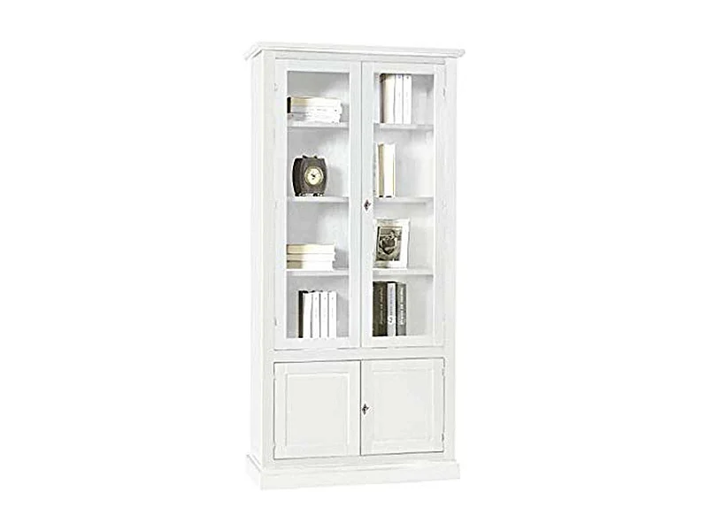 MilaniHome.it - Mobile Con Vetrina In Legno Massello 90x41x186di coloreBianco
