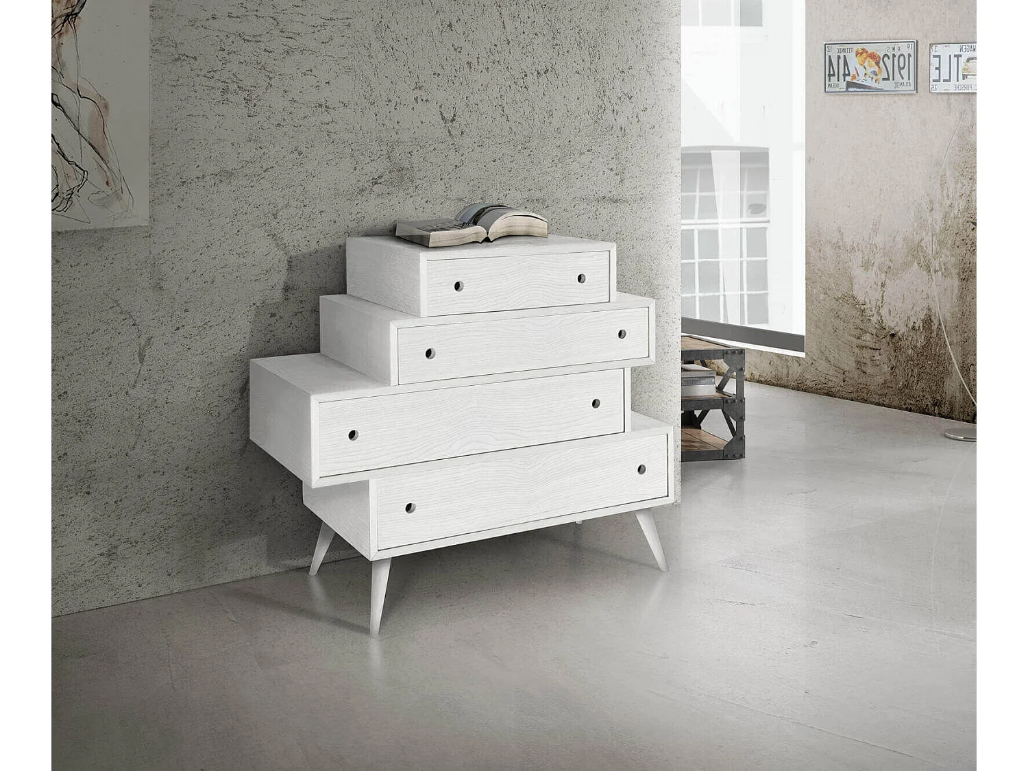 MilaniHome.it - Cassettiera Abete Spazzolato Cm 110x45x95 H Bianca Per Soggiorno Salotto Camera Da Letto Studio Ufficiodi coloreBianco