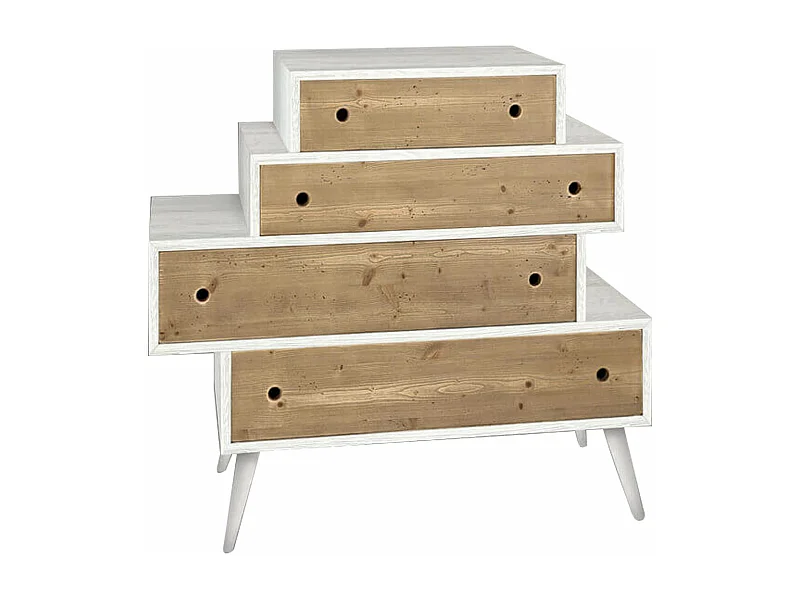 MilaniHome.it - Cassettiera Abete Spazzolato Cm 110x45x95 H Naturale E Bianco Per Soggiorno Salotto Camera Da Letto Studio Ufficiodi coloreBianco