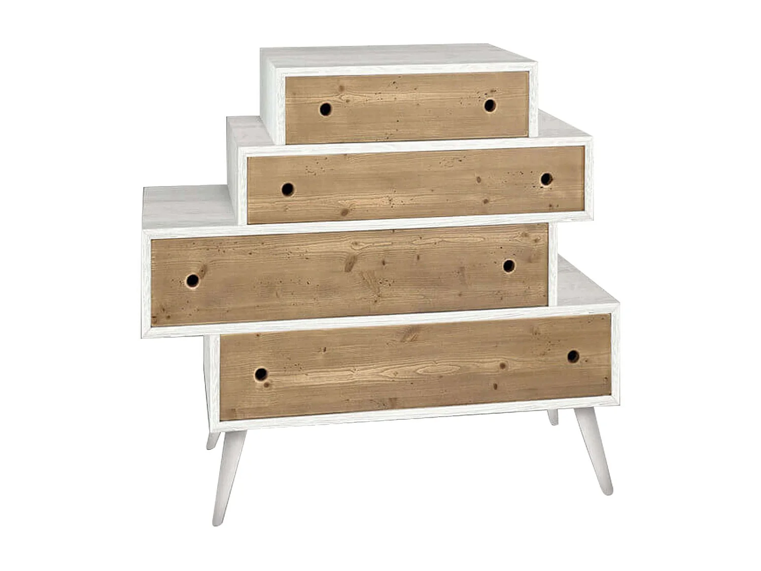 MilaniHome.it - Cassettiera Abete Spazzolato Cm 110x45x95 H Naturale E Bianco Per Soggiorno Salotto Camera Da Letto Studio Ufficiodi coloreBianco