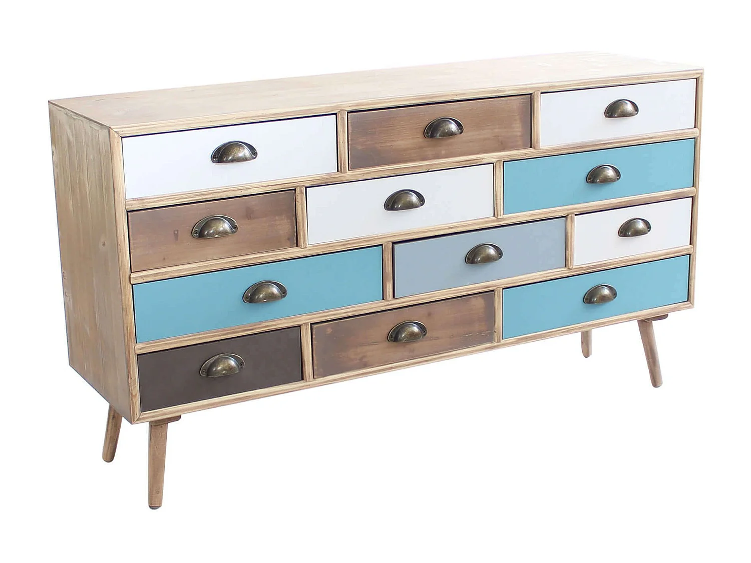 Milani Home - cassettiera 12 cassetti 120 x 37 x 67 cm, multicolor, legno d'abete