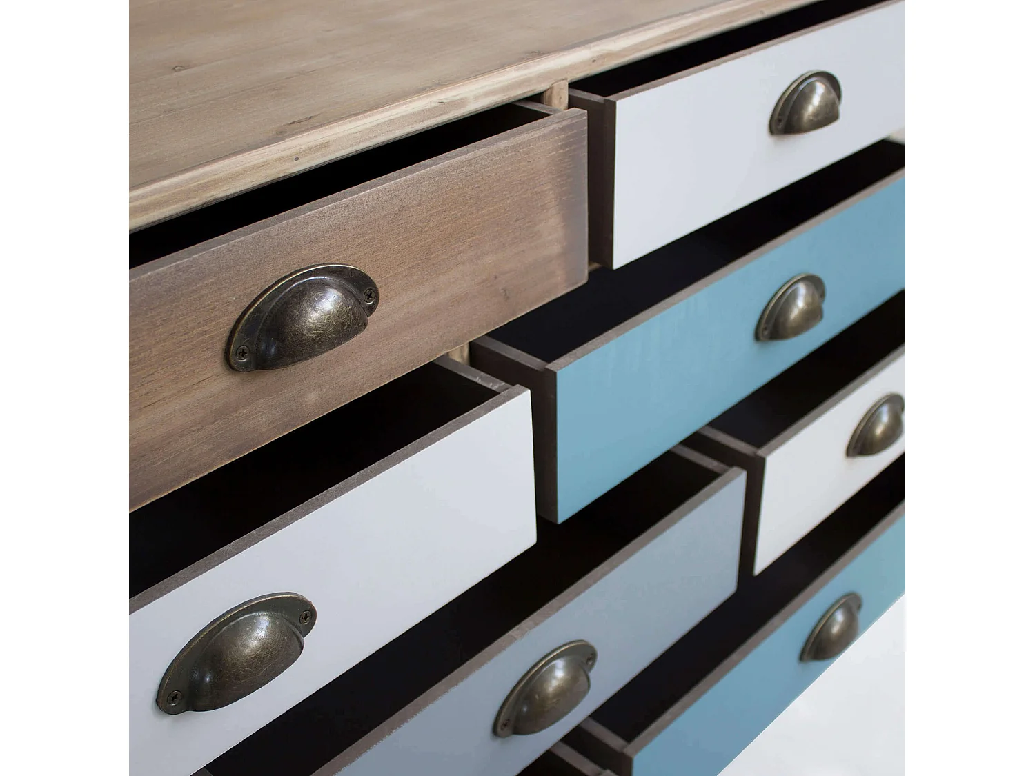 Milani Home - cassettiera 12 cassetti 120 x 37 x 67 cm, multicolor, legno d'abete