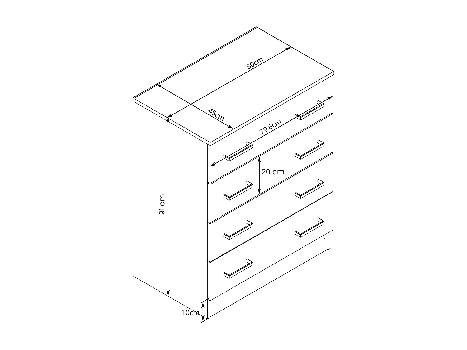 MilaniHome.it - cassettiera con 4 cassetti di design moderno contemporaneo cm 80 x 45 x 91 hdi coloreBianco