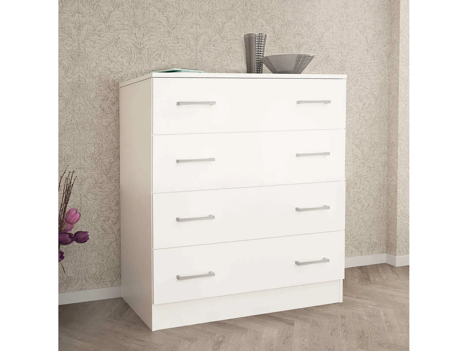 MilaniHome.it - cassettiera con 4 cassetti di design moderno contemporaneo cm 80 x 45 x 91 hdi coloreBianco