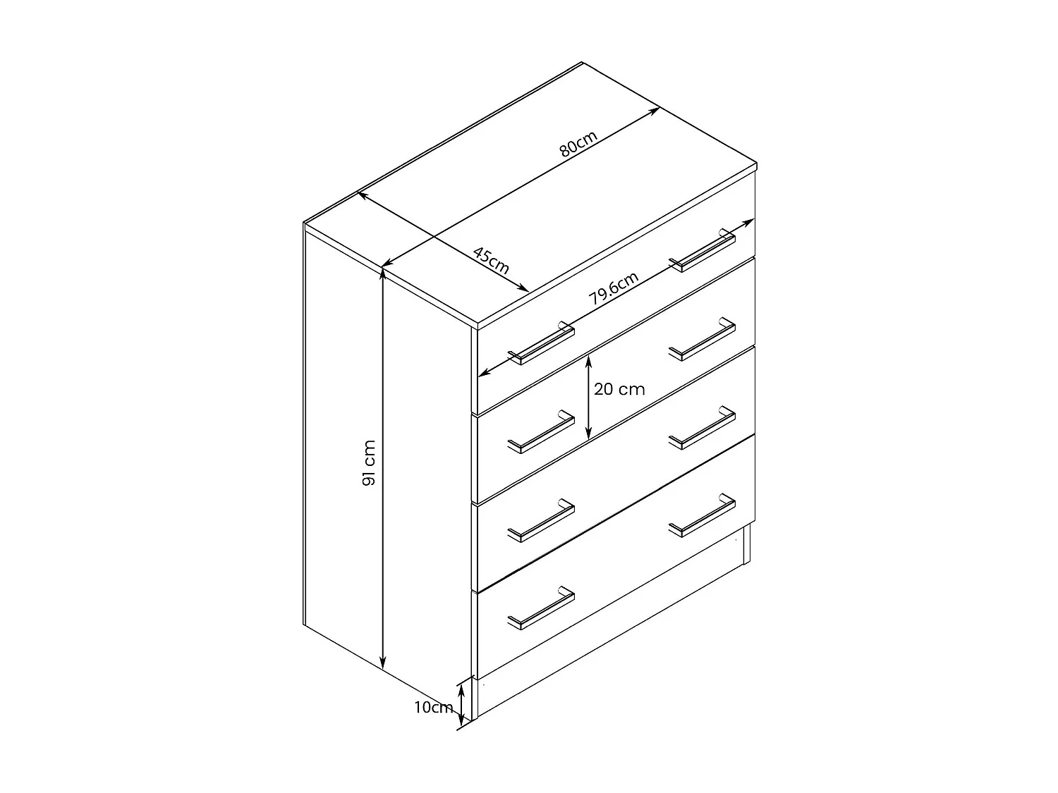 Milani Home - cassettiera con 4 cassetti di design moderno contemporaneo cm 80 x 45 x 91 h - Bianco