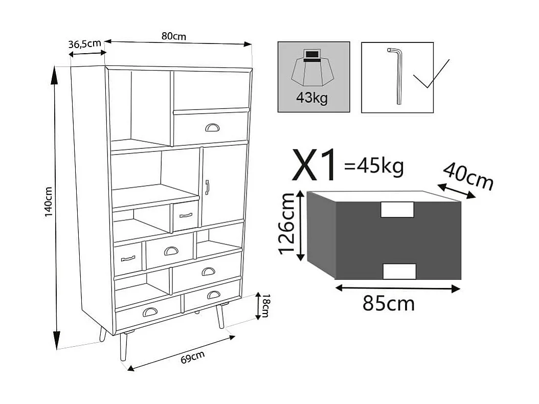 MilaniHome.it - Mobile 6 Ripiani 1 Anta 7 Cassetti Colorati Cm 80x36,5x139 H Per Interno Camera Cameretta Salotto Ingressodi coloreMulticolor