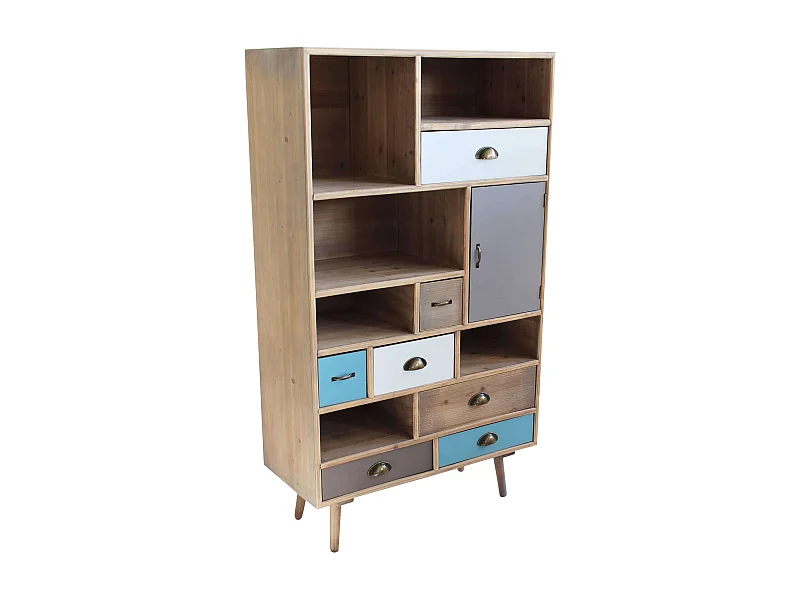 MilaniHome.it - Mobile 6 Ripiani 1 Anta 7 Cassetti Colorati Cm 80x36,5x139 H Per Interno Camera Cameretta Salotto Ingressodi coloreMulticolor