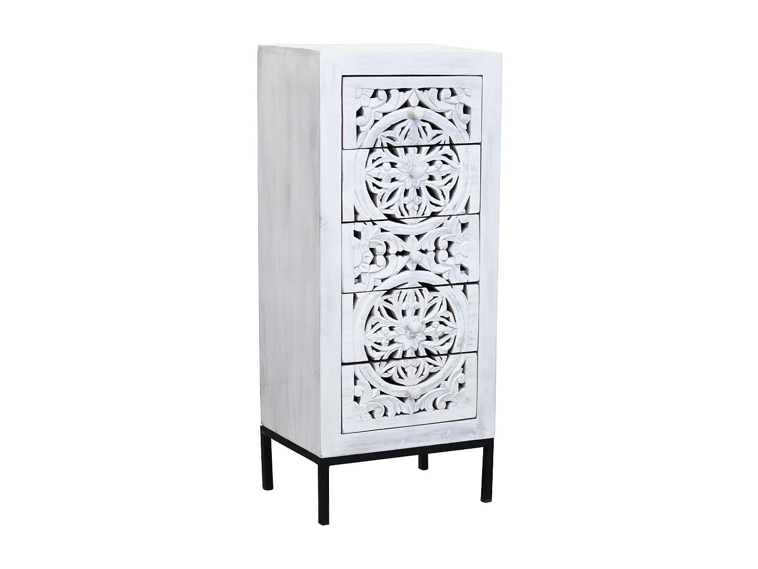 MilaniHome.it - Mobile con decoro sbiancato con 5 cassetti in legno di mango con struttura in ferro cm 45x35x105 hdi coloreMarrone