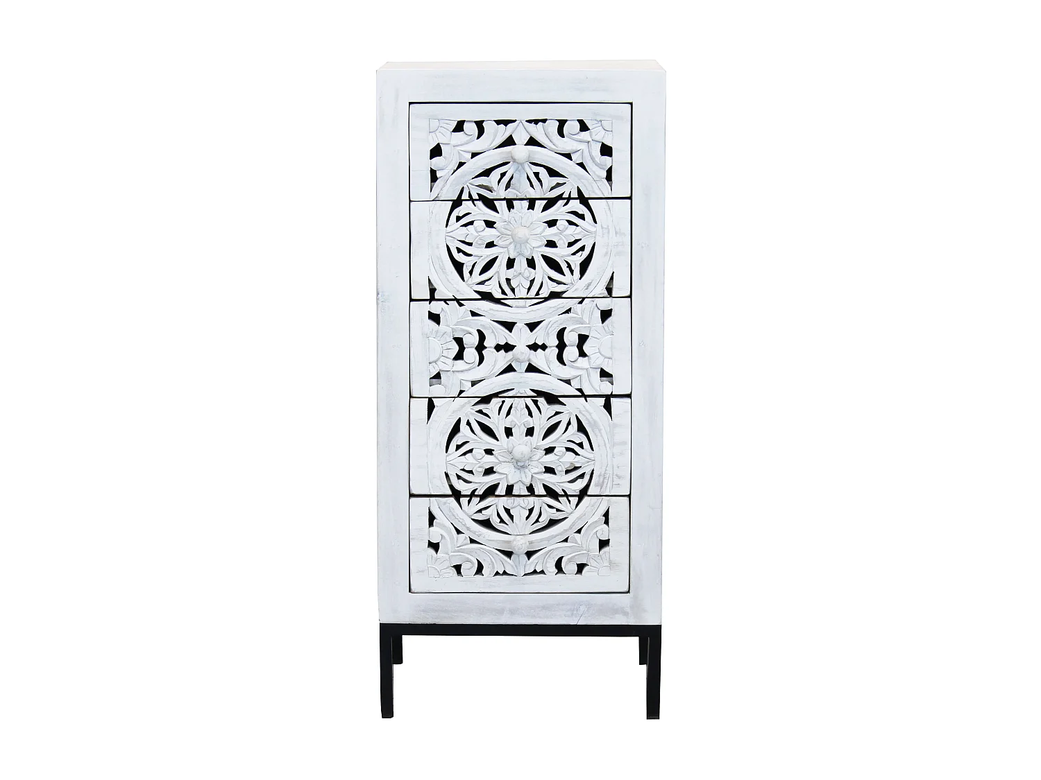 MilaniHome.it - Mobile con decoro sbiancato con 5 cassetti in legno di mango con struttura in ferro cm 45x35x105 hdi coloreMarrone