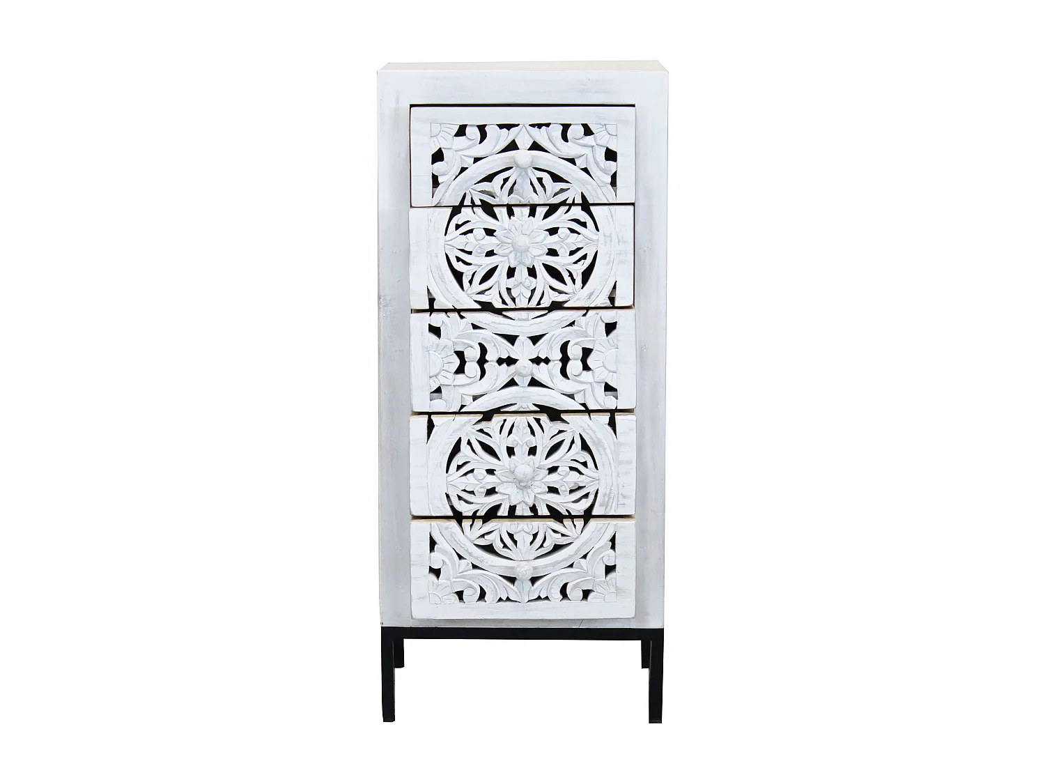 MilaniHome.it - Mobile con decoro sbiancato con 5 cassetti in legno di mango con struttura in ferro cm 45x35x105 hdi coloreMarrone