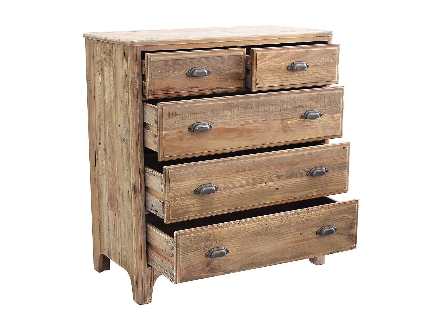 MilaniHome.it - cassettiera con 5 cassetti in legno di pino riciclato di design moderno in legno invecchiato pezzo unico cm 90x48x100 hdi coloreMarrone