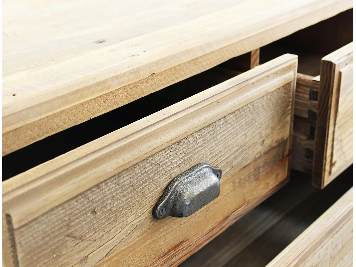 MilaniHome.it - cassettiera con 5 cassetti in legno di pino riciclato di design moderno in legno invecchiato pezzo unico cm 90x48x100 hdi coloreMarrone