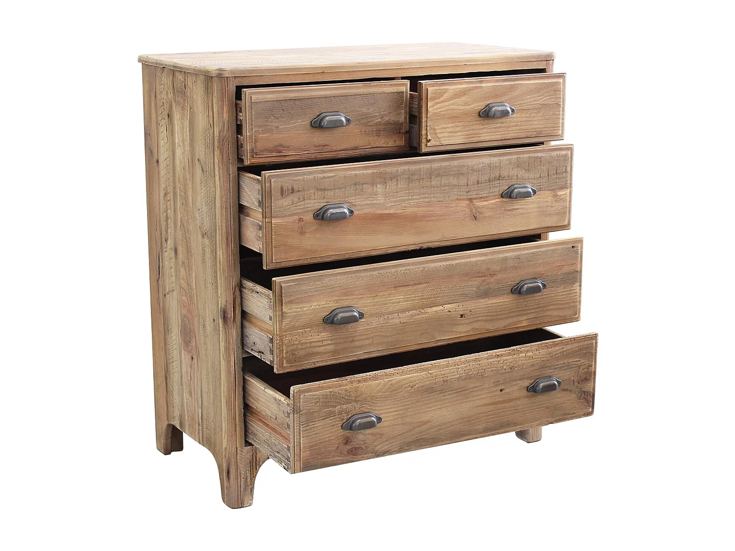 MilaniHome.it - cassettiera con 5 cassetti in legno di pino riciclato di design moderno in legno invecchiato pezzo unico cm 90x48x100 hdi coloreMarrone