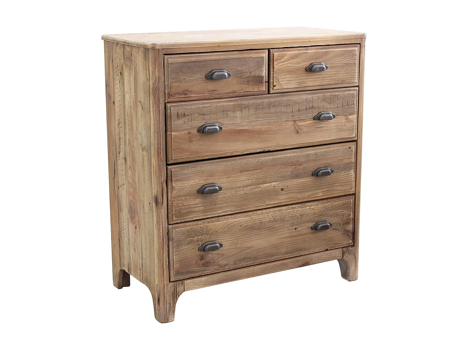Milani Home - cassettiera 5 cassetti 90 x 48 x 100 cm, pino riciclato naturale, legno invecchiato
