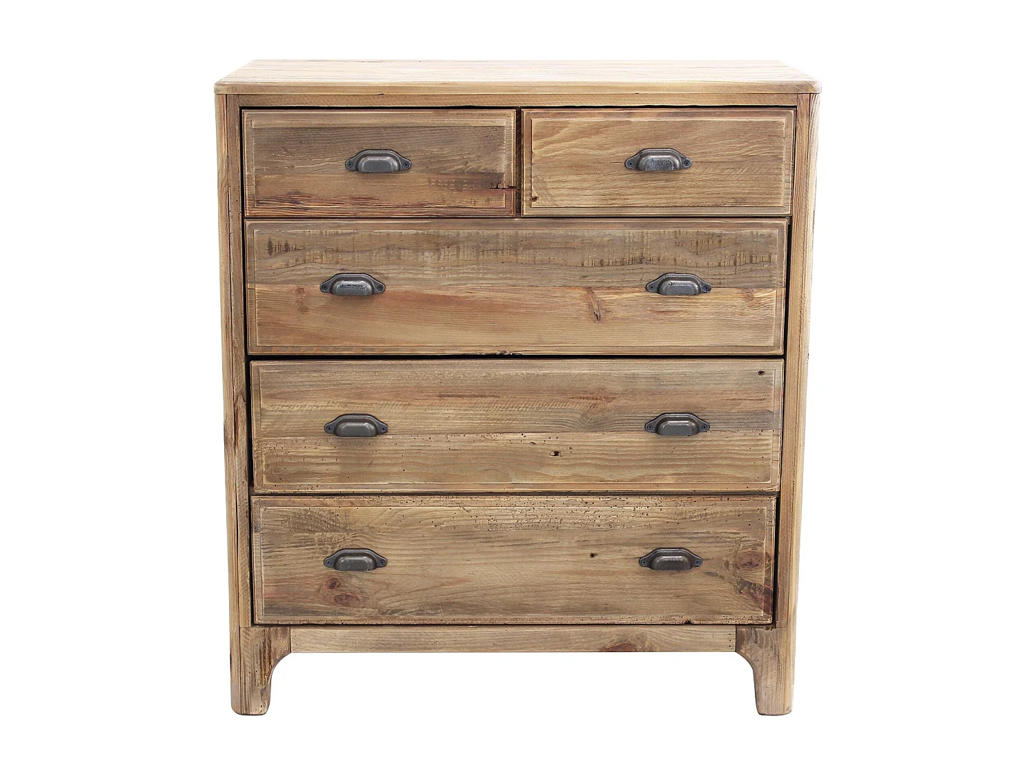 Milani Home - cassettiera 5 cassetti 90 x 48 x 100 cm, pino riciclato naturale, legno invecchiato