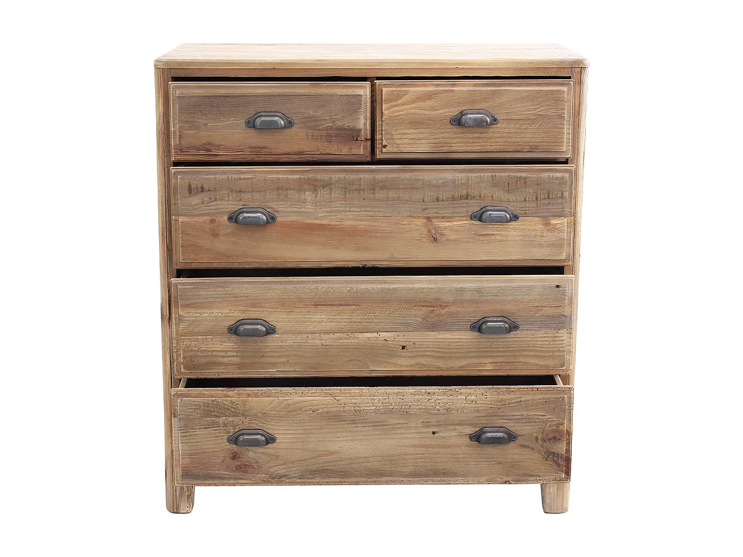 Milani Home - cassettiera 5 cassetti 90 x 48 x 100 cm, pino riciclato naturale, legno invecchiato