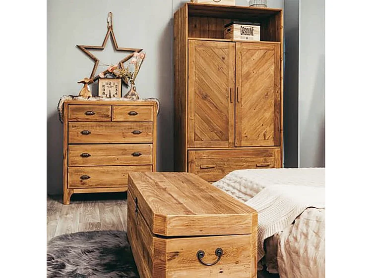 Milani Home - cassettiera 5 cassetti 90 x 48 x 100 cm, pino riciclato naturale, legno invecchiato