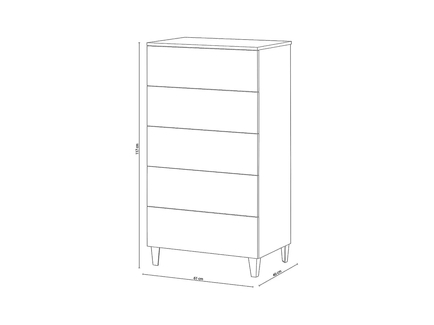 Chiffonnier en bois couleur blanc brillant avec 5 tiroirs - Longueur 61 x Hauteur 117 x Profondeur 40 cm