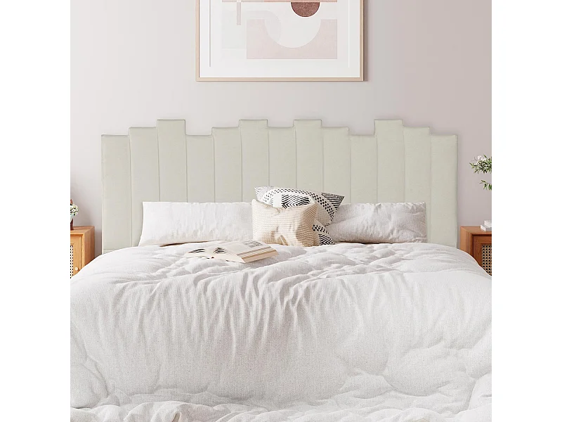 Kopfteil Lucky 180 cm Stoff Beige Dicke Vertikale Streifen